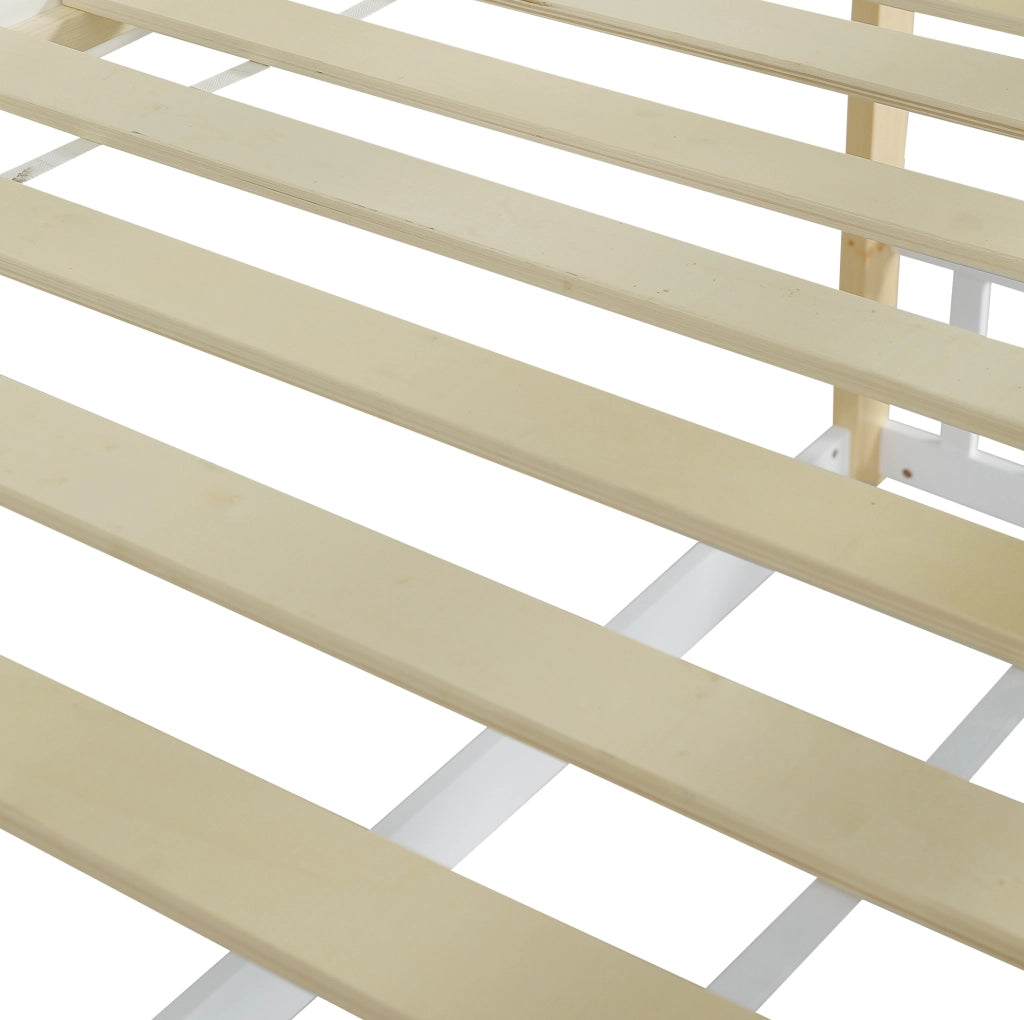 Letto a castello 90x200 cm con scivolo e scala a tre gradini in legno e MDF bianco e colore naturale