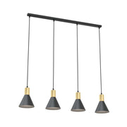 Lampadario 4 Luci Heimdall In Acciaio Nero E Paralumi Conici Nero E Oro