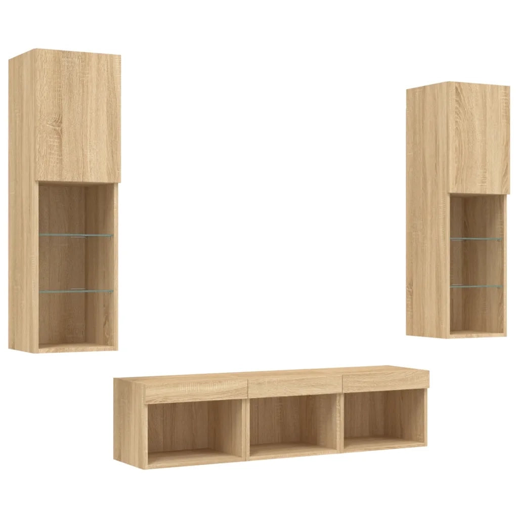 Mobili TV a Muro con LED 5pz-Set di 5 Credenza per TV sospesa Rovere Sonoma Legno Multistrato 161655