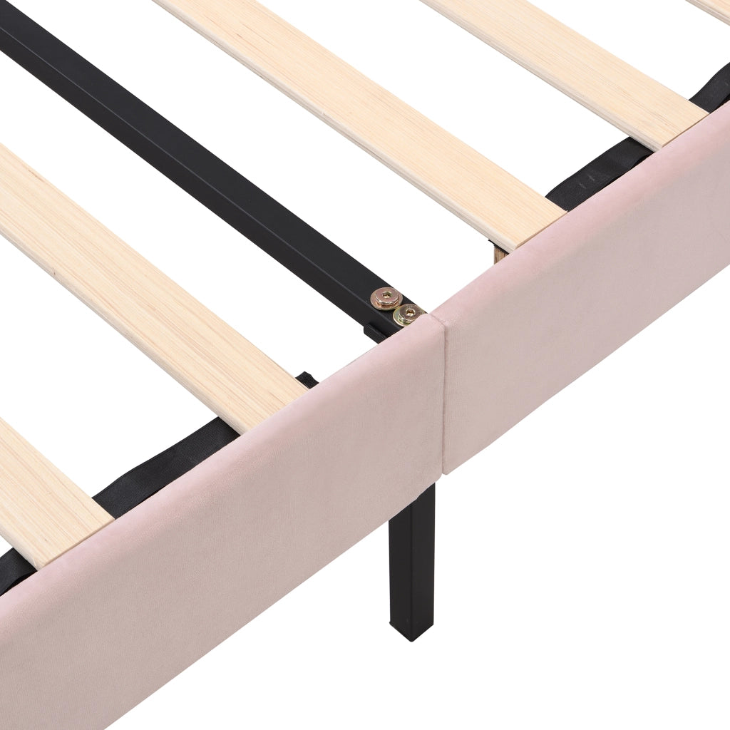 DESMIU Letto imbottito 140 × 190 cm 2 posti, testiera regolabile, senza materasso, velluto rosa