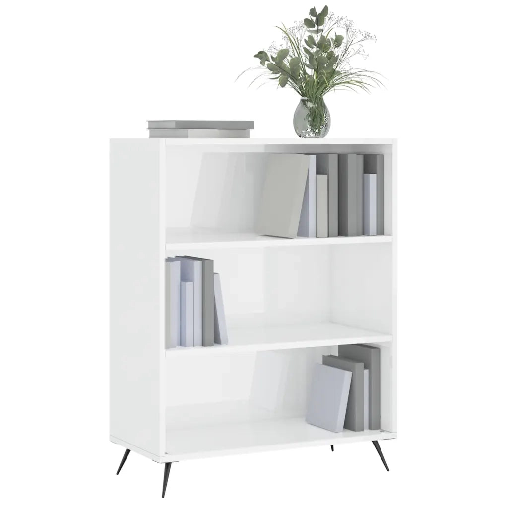 Libreria Bianco Lucido 69,5x32,5x90 cm in Legno Multistrato 828334