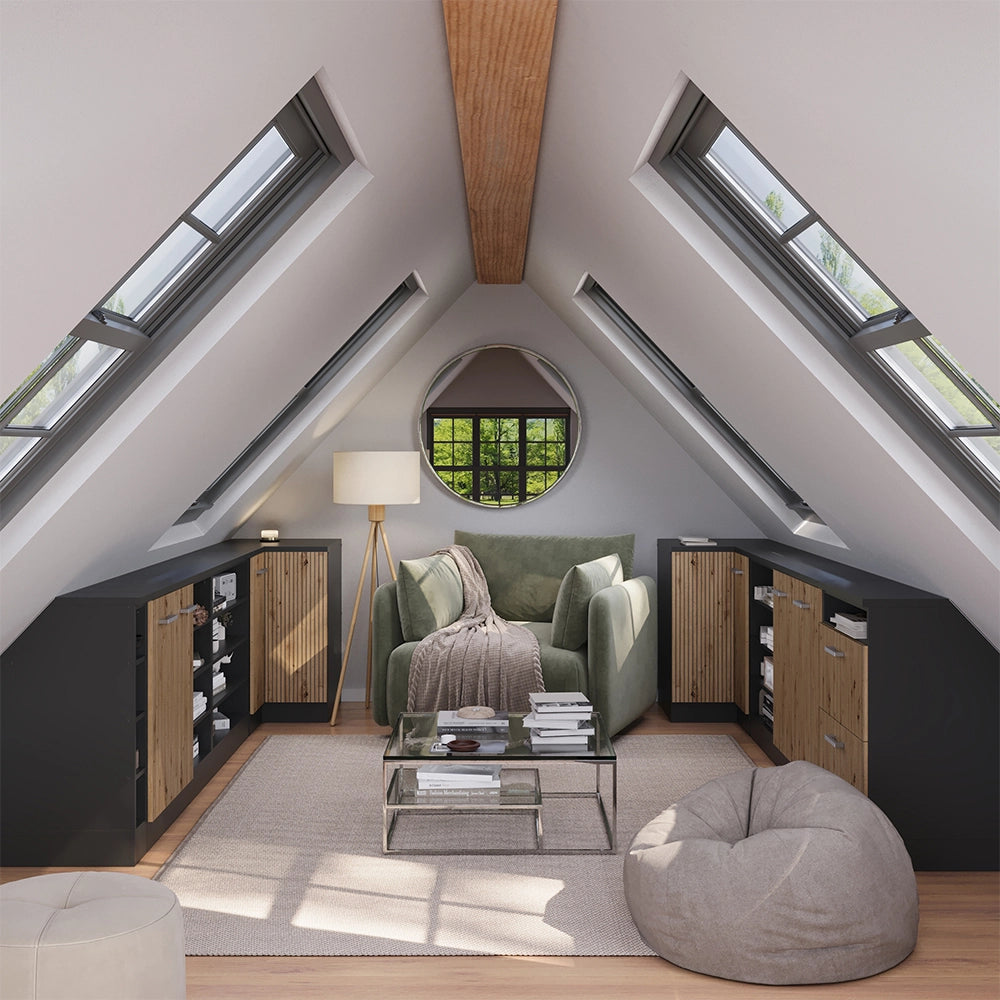 Mobile sottotetto Rion Rovere artigianale/Antracite 80 x 83.8 cm con 2 porte, carcassa 60 cm profondità Vicco
