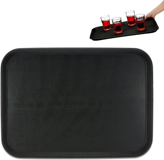 piatto da servizio per ristoranti - rettangolare - 56 x 41 cm - bordo sollevato - antiscivolo - nero
