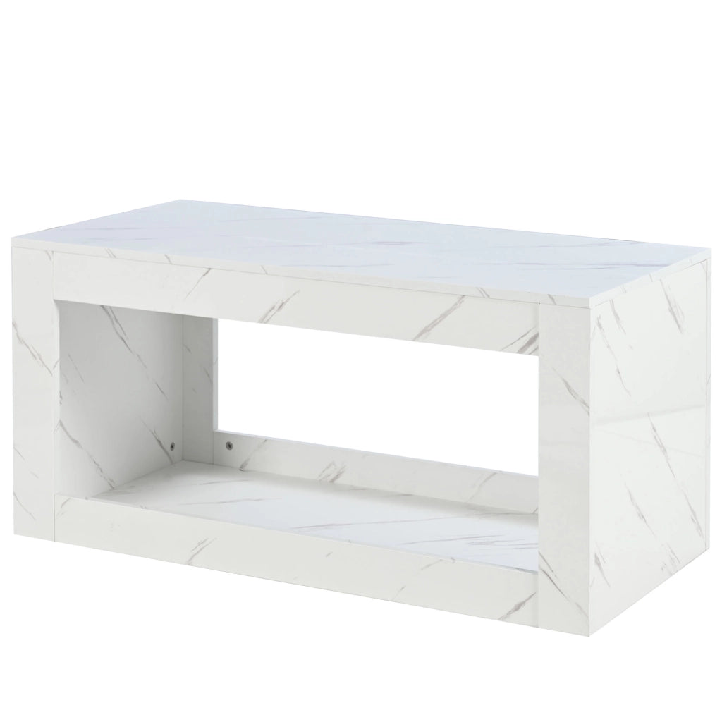 TAVOLO DA CAFFÈ LED 100x50x50 cm Bianco Effetto Marmo Lucido