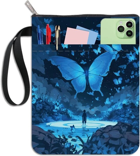 Housse per libri blu per paperback - Protezione per libri in tessuto con chiusura a cerniera - Lavabile - Tasca aggiuntiva - Per appassionati di libri - Regalo per classe