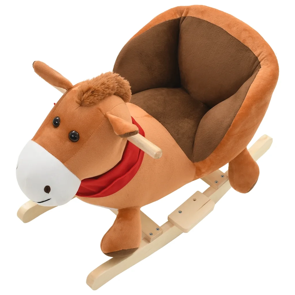 Cavallo a Dondolo con Schienale in Peluche 60x32x50 cm Marrone 80221