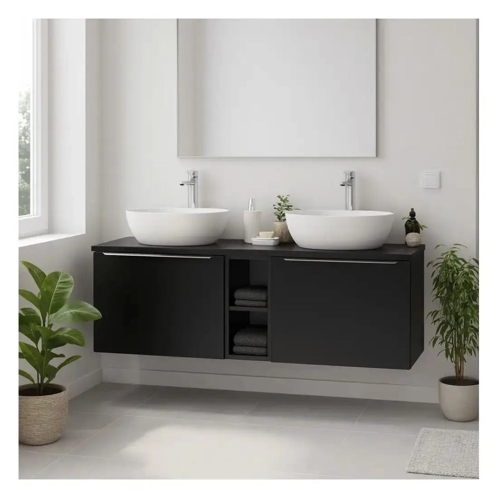 Piano lavabo VANTA 140 cm nero - Top grande larghezza per mobile sottolavabo