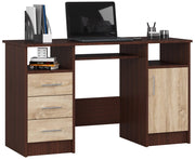 Scrivania AKORD ANA Wengé 124 cm 1 anta 3 cassetti inserto frontale Sonoma Quercia 124x52x74 cm