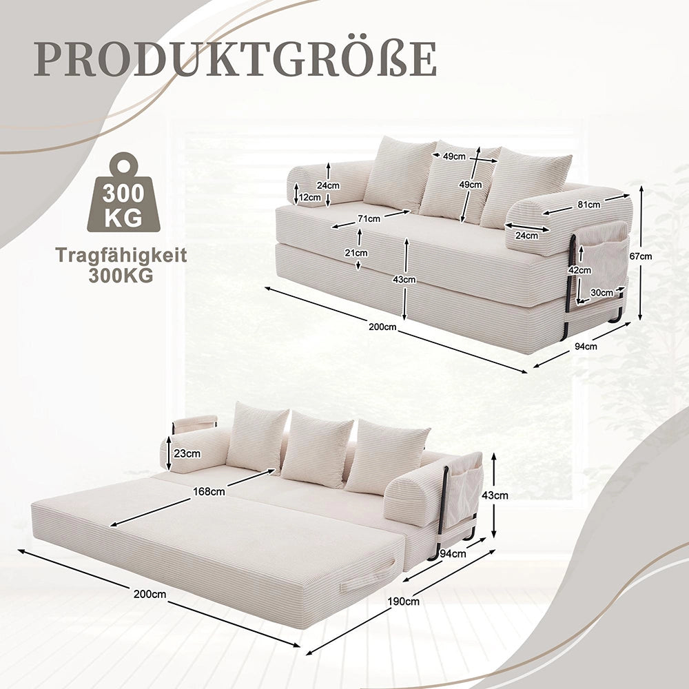 Divano pieghevole - Xylo - Struttura metallica, 3 cuscini, beige