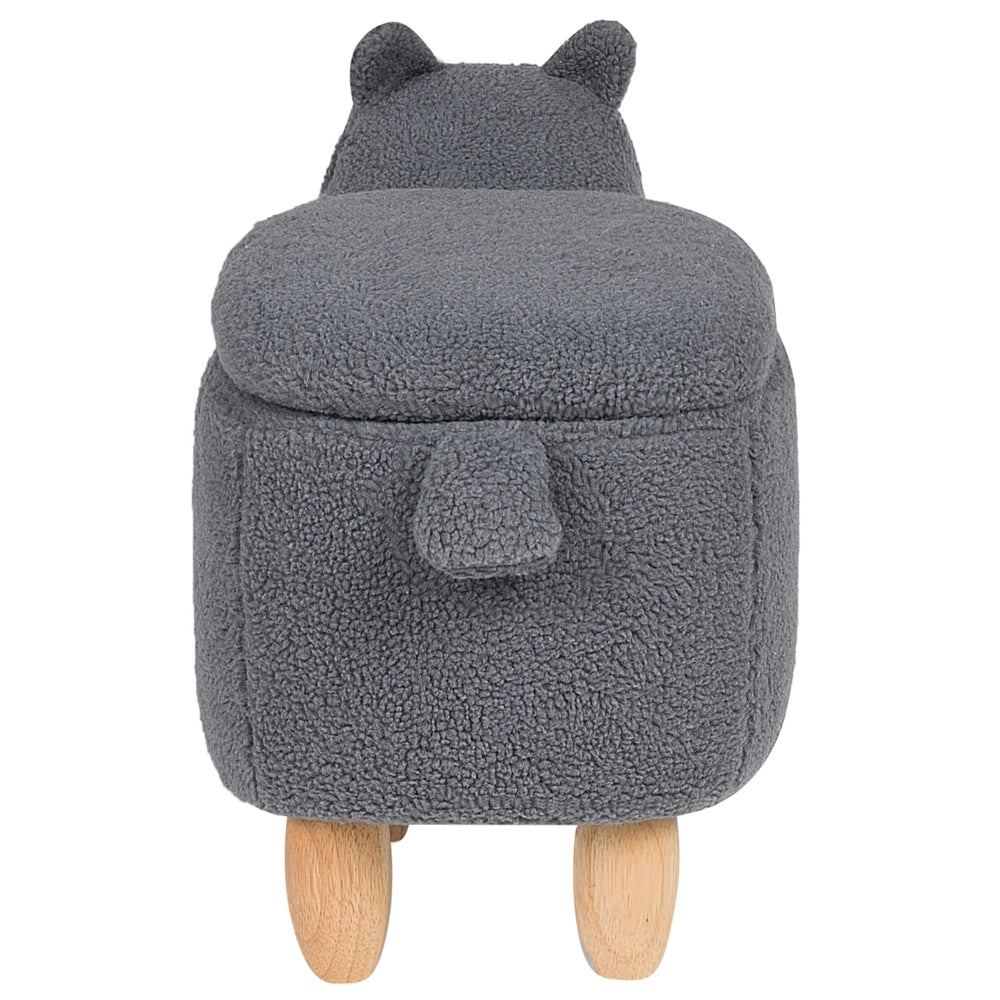Sgabello per bambini Animale Alpaca Tessuto in poliestere grigio Gambe in legno imbottite contenitore Poggiapiedi per asilo nido