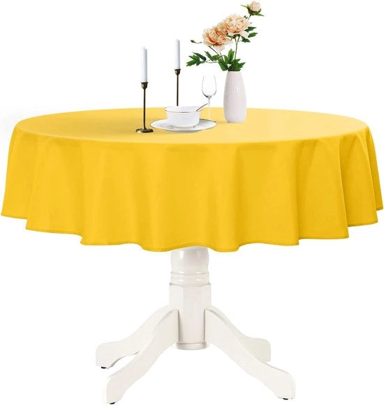 Tavolo Rotondo Coperto 120 cm Giallo - Lavabile e Impermeabile per Esterno e Interno