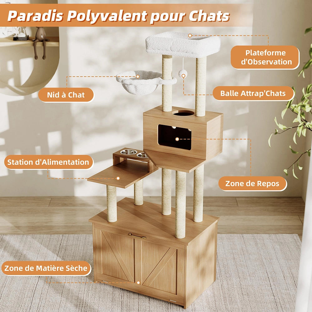 Torre gatto+lettiera - Xylo - 80x50x173cm noyer multifunzione