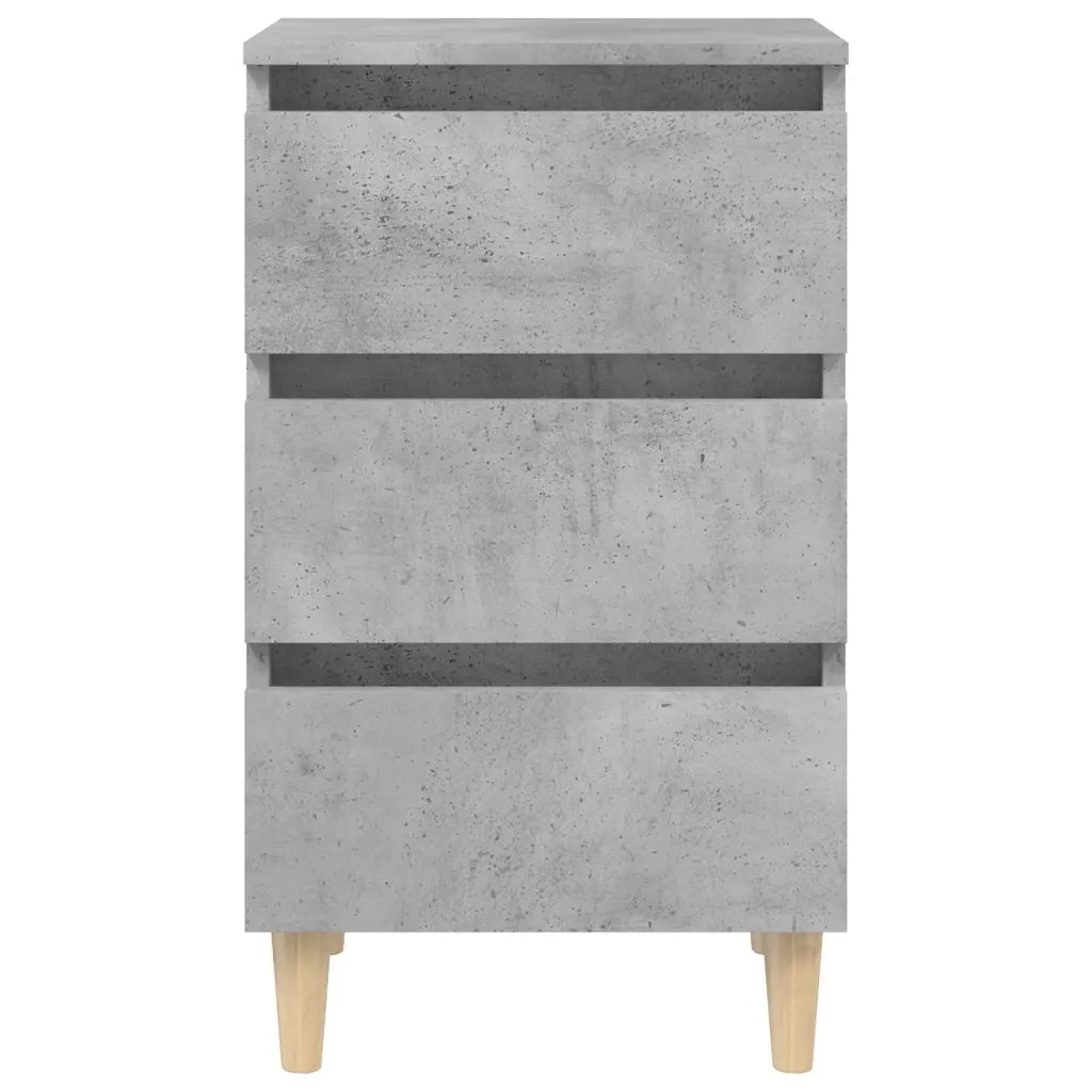 Set di 2 Comodini | Armadio da Notte | Mobiletto da notte con Gambe Legno Massello Grigio Cemento 40x35x69cm