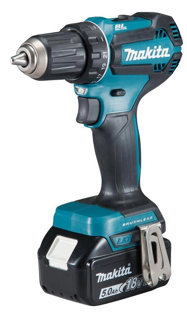 Makita DDF485RTJ Trapano avvitatore a batteria 18V con motore brushless 2 batterie 5,0 Ah e valigetta MAKPAC colore Nero