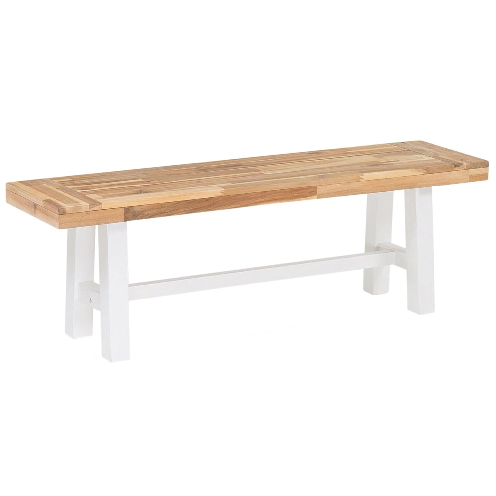 Panca da pranzo da giardino a 2 posti Sedile in legno chiaro Gambe bianche Rustico Country Garden interno esterno