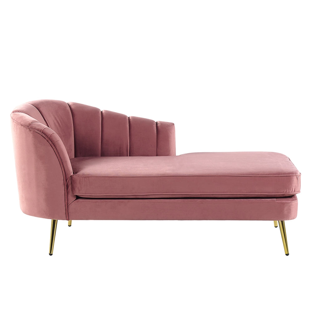 Chaise longue Velluto Rosa Tappezzeria Gambe In Metallo dorato versione sinistra