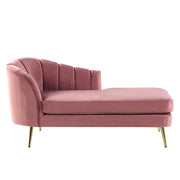 Chaise longue Velluto Rosa Tappezzeria Gambe In Metallo dorato versione sinistra