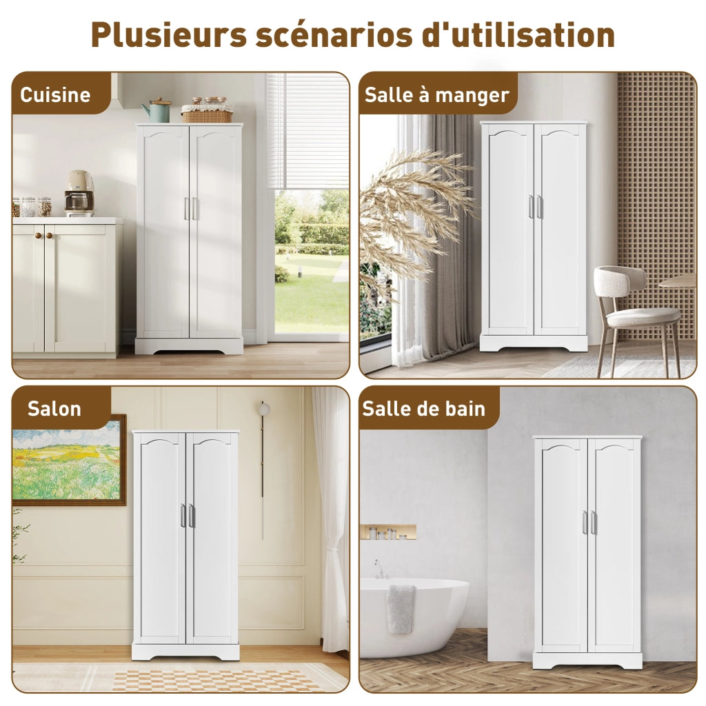 Colonna da cucina con LED; 5 livelli di stoccaggio; 2 ante e ripiani regolabili; per cucina; bianco; 60 × 35 × 128 cm