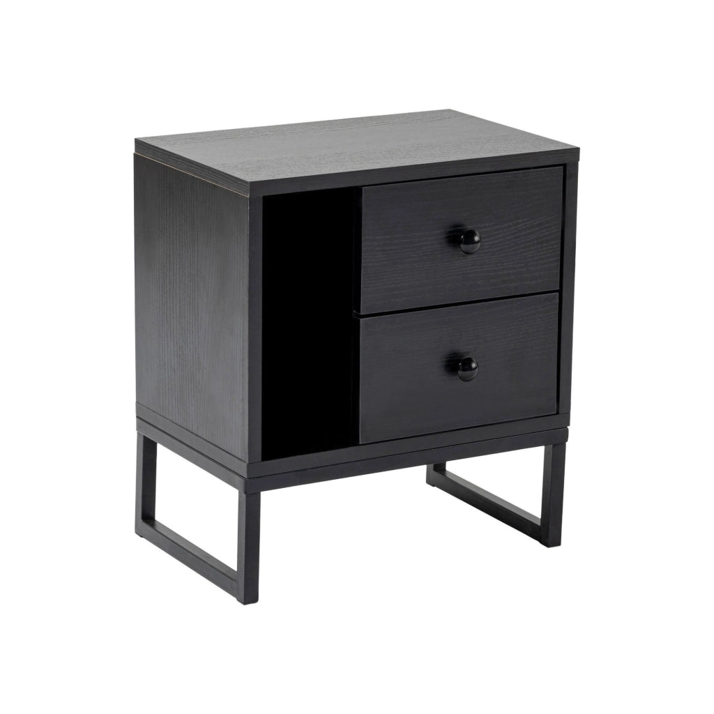 Comodino Rhiannon, Comò basso, Tavolino da notte, Mensola da letto, 45x30 h50 cm, Nero