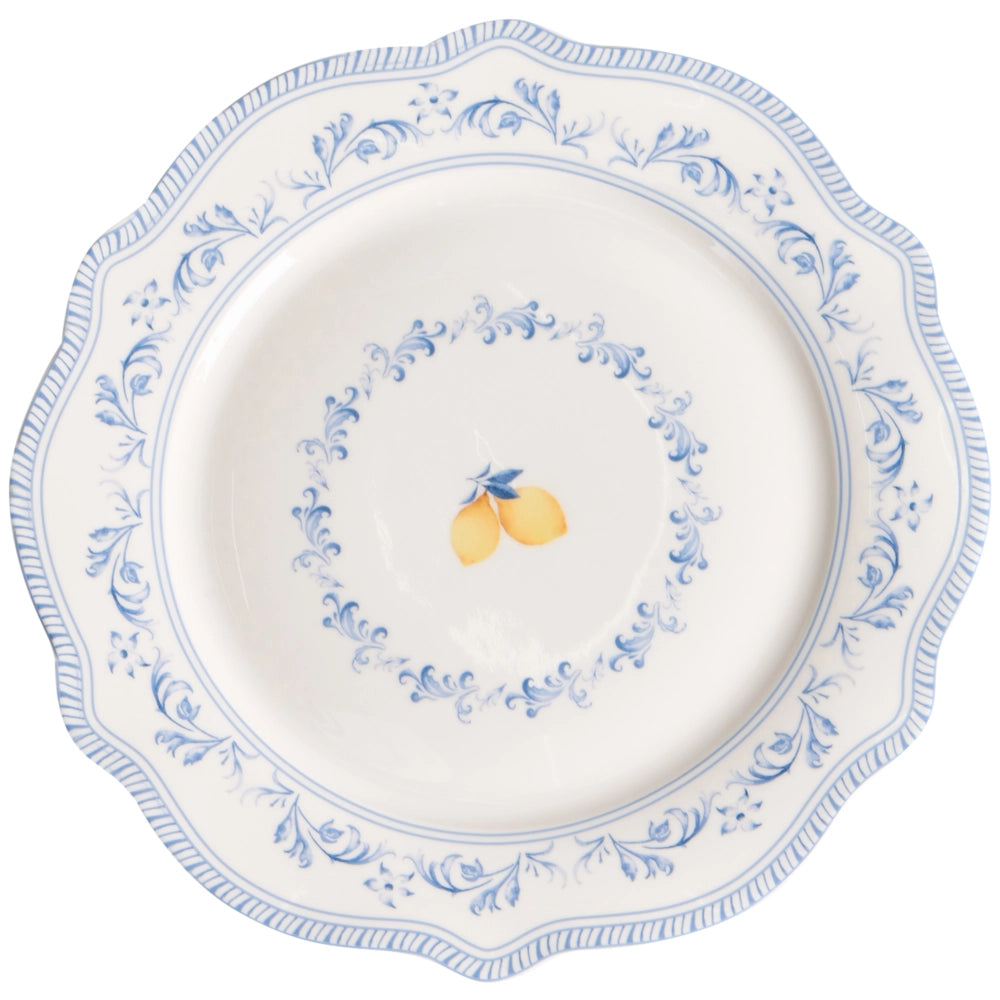 Set da 12 stoviglie in porcellana bianca e blu con finitura smaltata e motivo a foglie ciotole e piatti per cucina e sala da pranzo