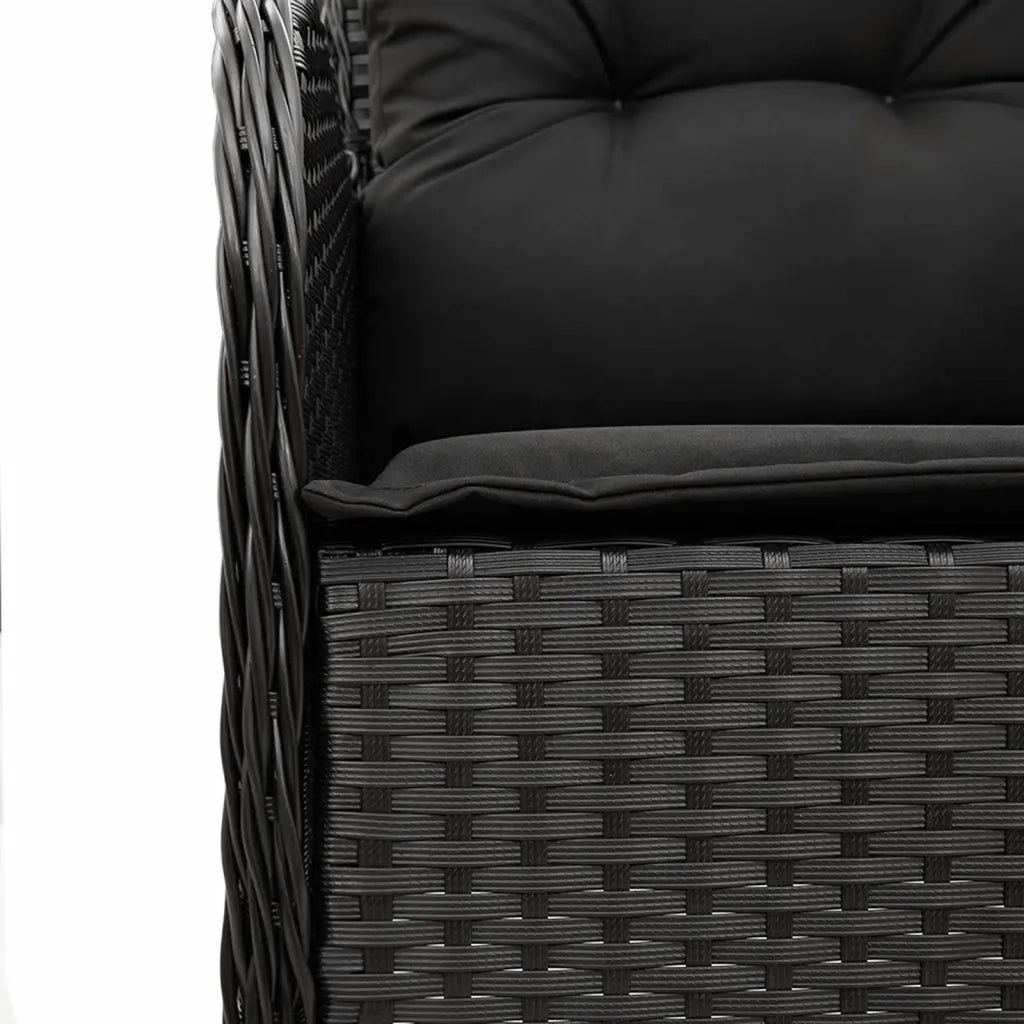 Set da Pranzo da Giardino 3 pz con Cuscini Nero in Polyrattan