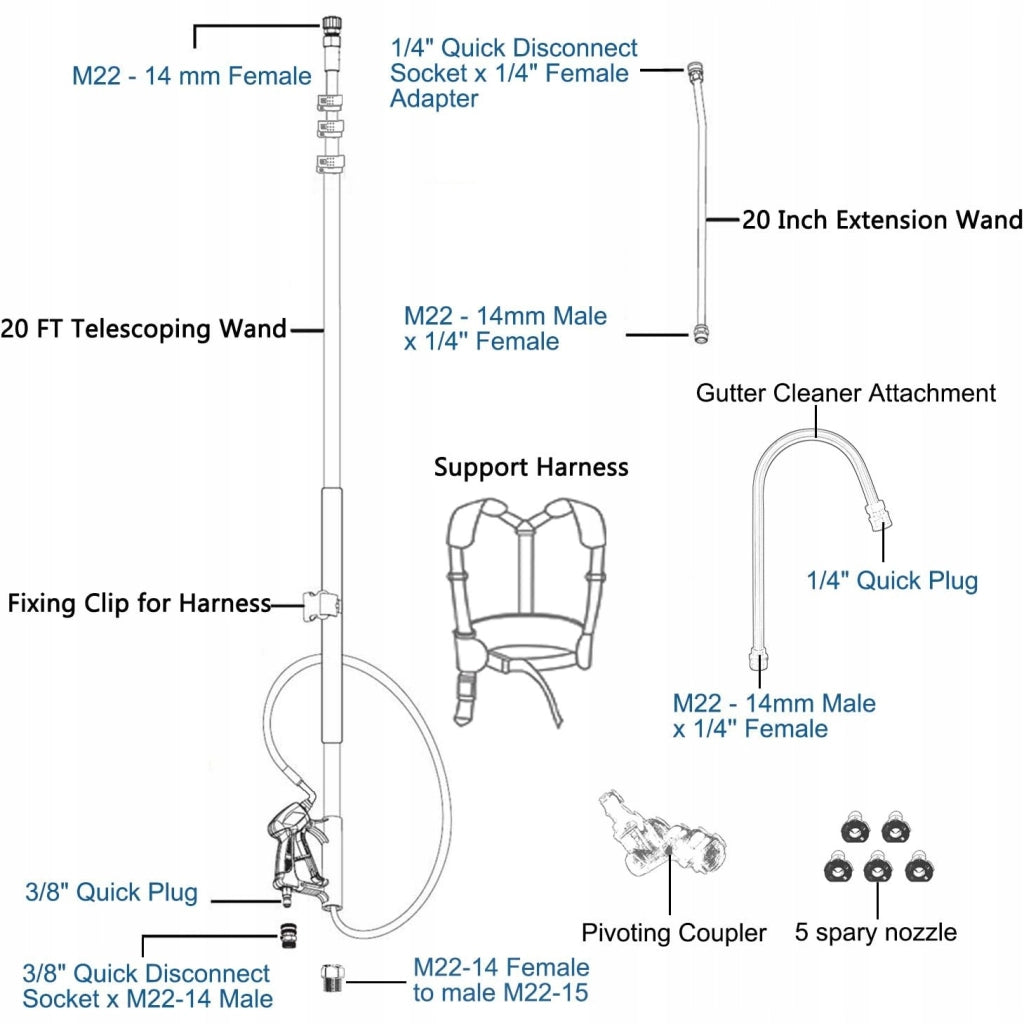 Lancia Telescopica per Idropulitrice 1,5m-6,3m – Compatibile con Kärcher HD HDS | 4000 PSI, Alluminio, 30 l/min