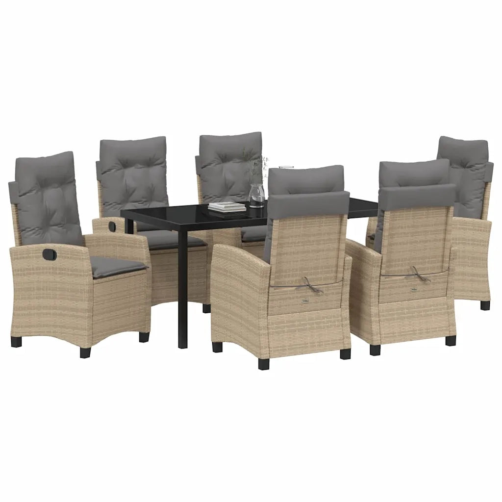 Set da Pranzo per Giardino con cuscino 7 pcs Beige polyrattan 3380404