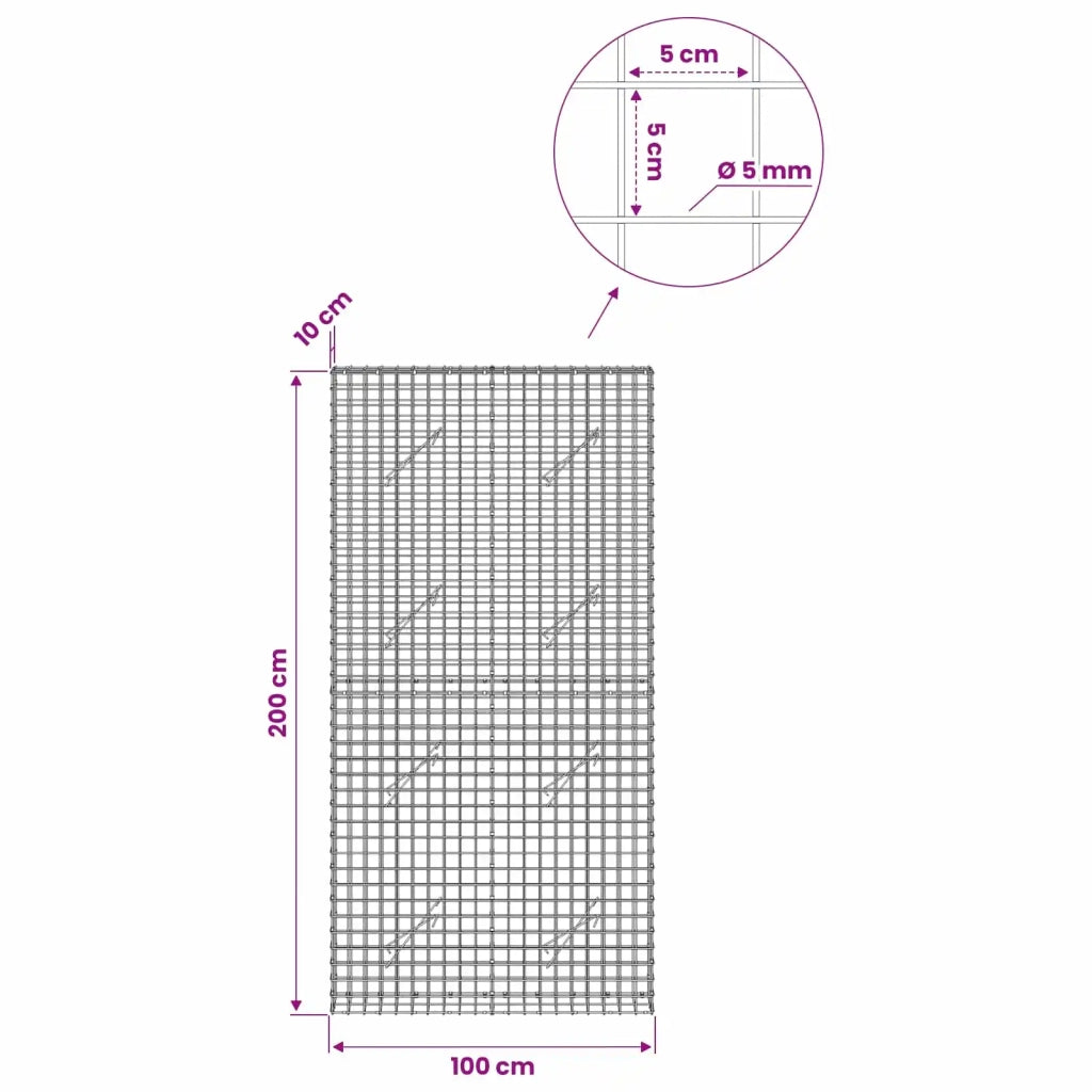 Gabione con filo da 5 mm e rete da 5x5 cm 100x10x200 cm 3464012
