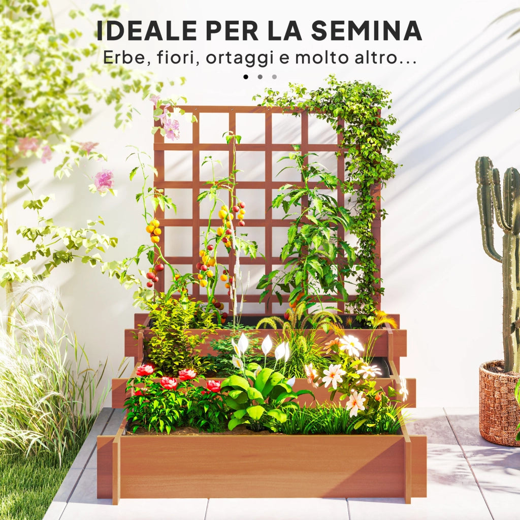 Fioriera con Grigliato a 3 Livelli 95x95x110 cm in Legno di Abete e Tessuto non Tessuto Marrone
