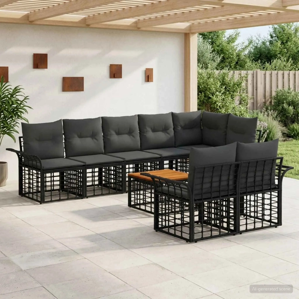 Set di divani da esterno 9 pcs Nero e Grigio scuro polyrattan 3437731