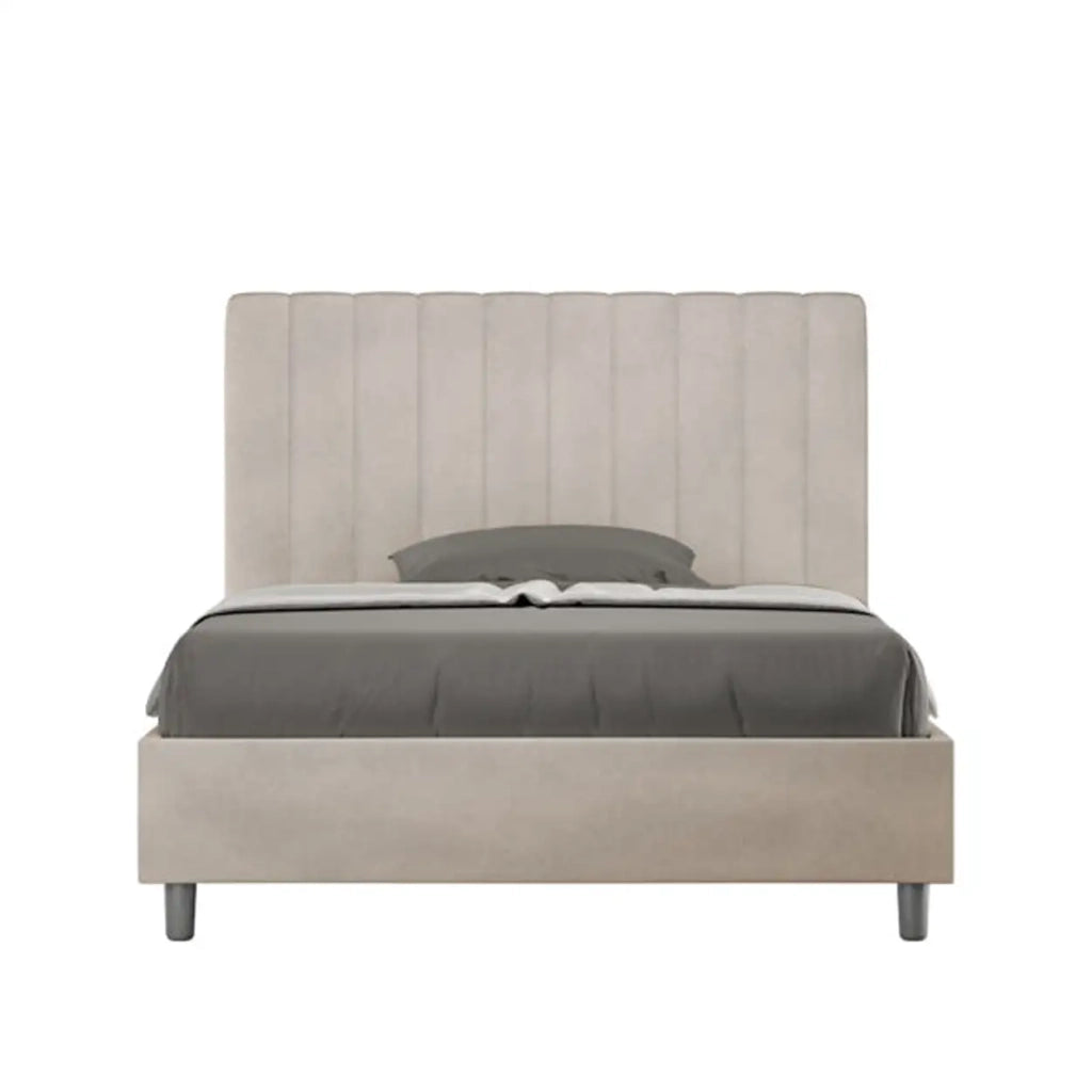 Letto una piazza e mezza contenitore imbottito 120x200 microfibra sabbia Agueda