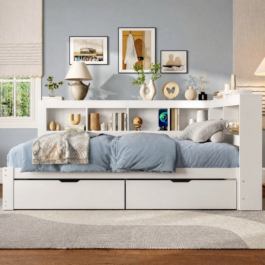 Letto da giorno 140x200 cm con USB, presa e 2 cassetti