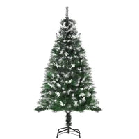 Albero di Natale Innevato 150cm con Bacche Decorative Bianche, Base Rimovibile Pieghevole, 378 Rami, Verde
