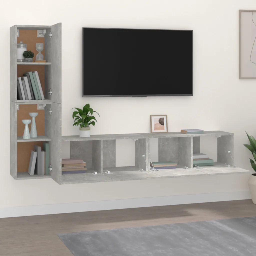 Set di Mobili Porta TV 4 pz Grigio Cemento in Legno Multistrato cod mxl 34016