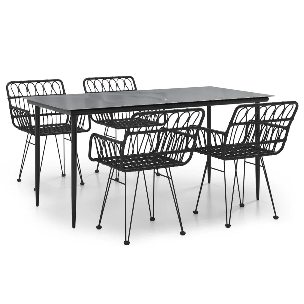 Set da Pranzo da Giardino 5 pz | Set Salotto da Giardino Nero in Polyrattan