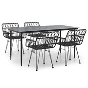 Set da Pranzo da Giardino 5 pz | Set Salotto da Giardino Nero in Polyrattan