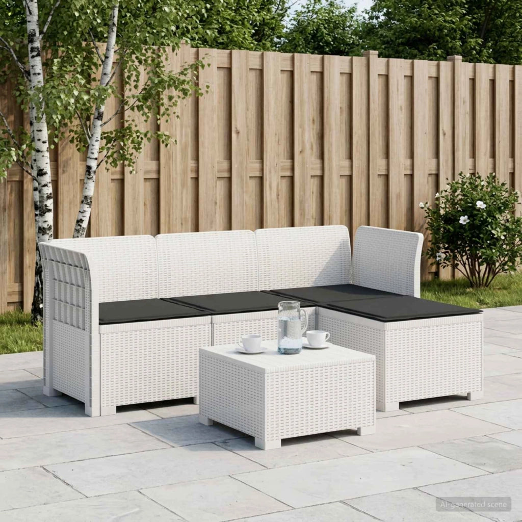 Divano da giardino 4 posti con cuscini aspetto rattan PP Bianco 3443935