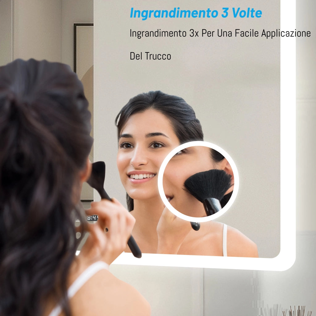 Aica Specchio da bagno a LED+140x80cm+Bluetooth+Lente d'ingrandimento
