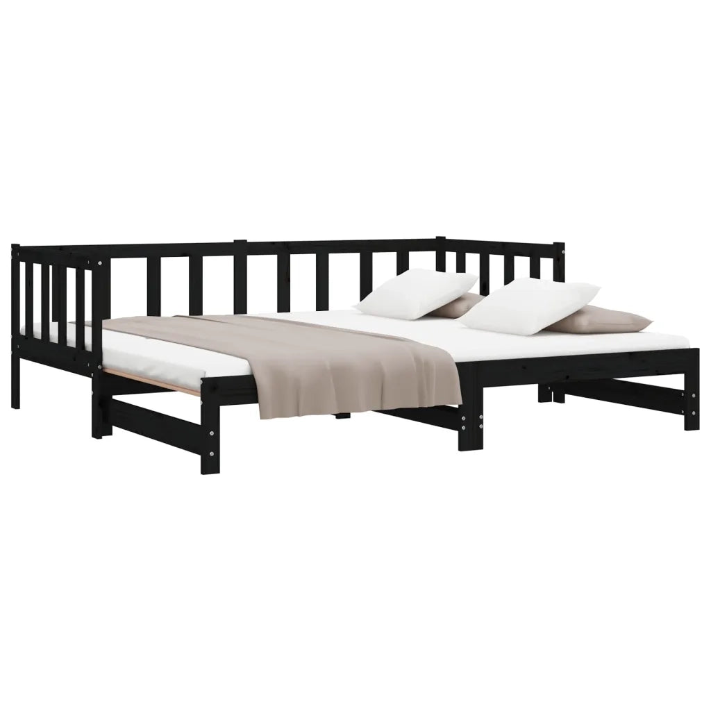 Dormeuse Estraibile Nera 2x(90x190) cm Legno Massello di Pino