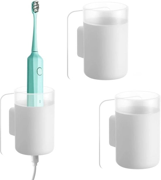 2 x Cassetto di Stoccaggio - Ospite per Spazzola Dentale - Spazzola Dentale Elettrica - Ospite da Parete Bianco - Buco Circolare - per Bagni, WC