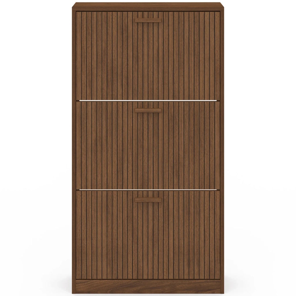 IDMarket - Scarpiera JULIETTE 18 pezzi, 3 ante a doghe, doghe in legno color noce