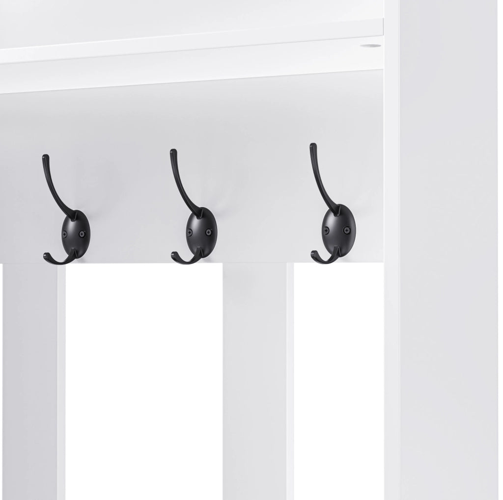 Mobile guardaroba da ingresso 100x35x180 cm in MDF bianco con panca e 4 ganci