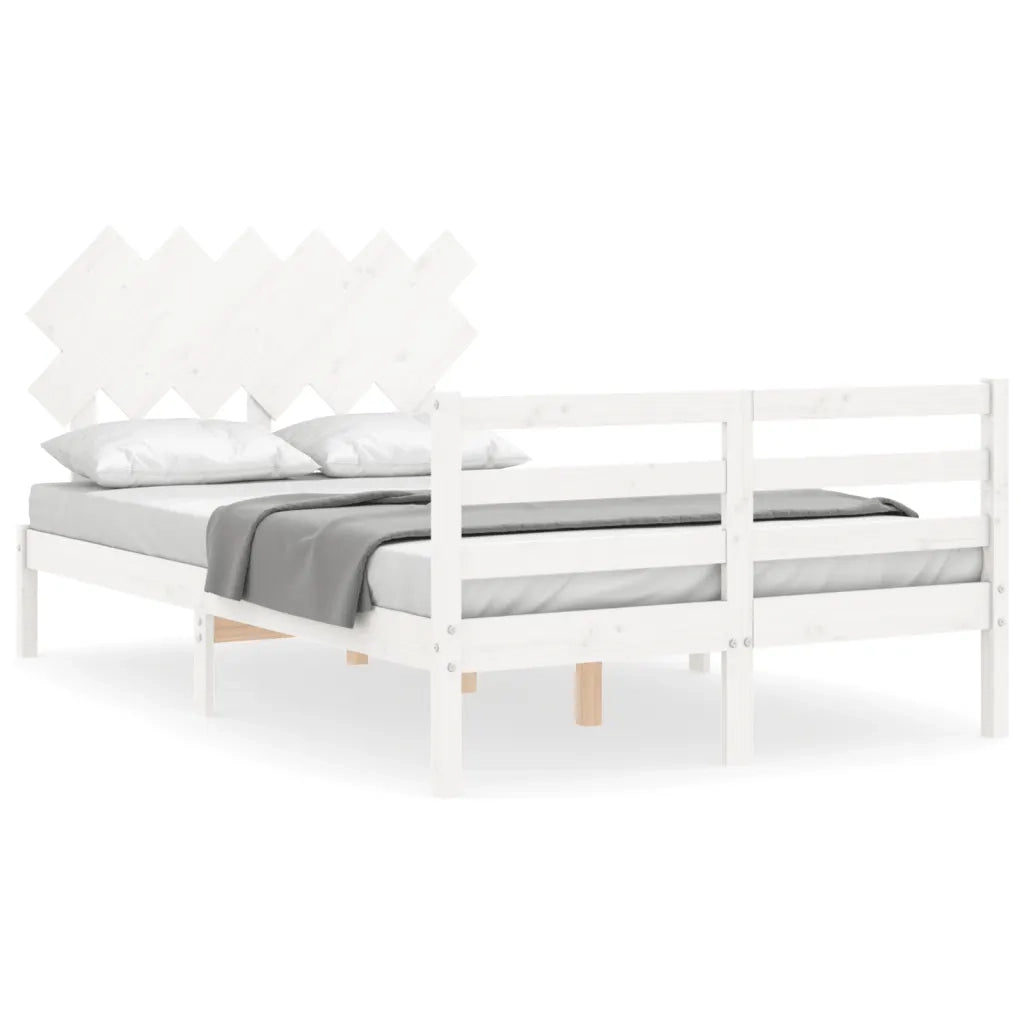 Giroletto con Testiera-Struttura Letto con testiera Bianco Small Double Legno Massello 472939