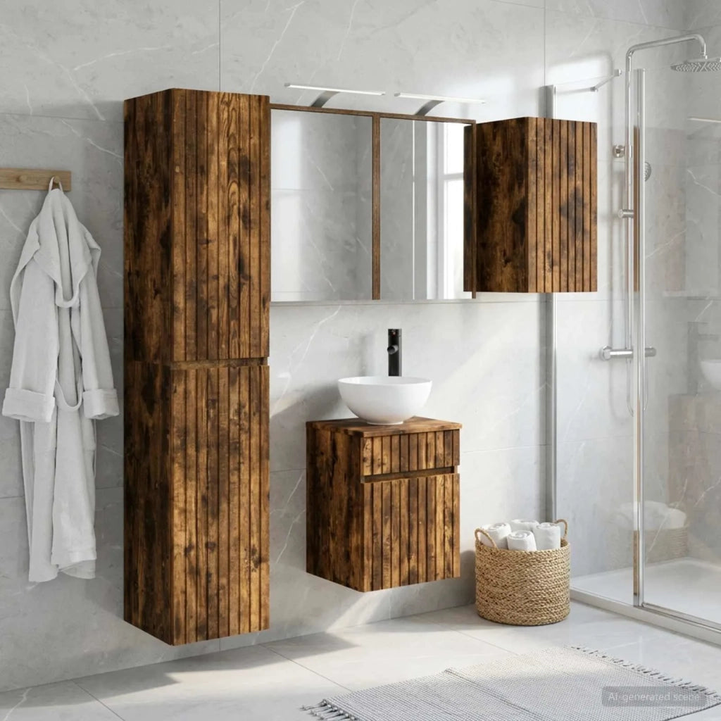 Set di Armadi da Bagno 5 pcs Rovere Fumo 43 x 16 x 62,5 cm 3407347