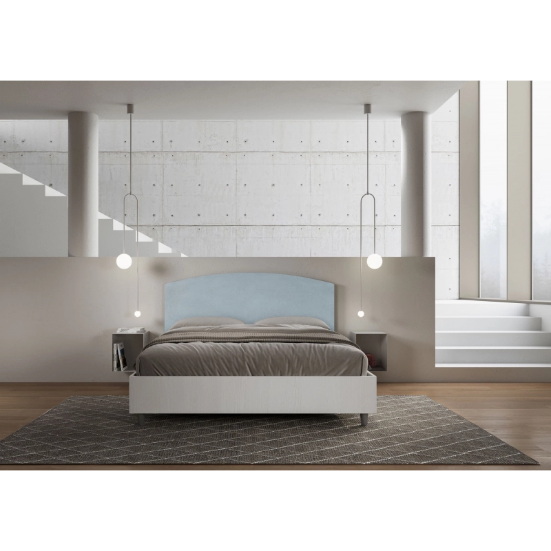 Letto Matrimoniale 160x190 cm struttura bianco frassino testata Antilia - Con rete,Microfibra,Azzurro