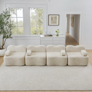 Divano modulare senza struttura con seduta profonda e braccioli ergonomici per soggiorno in velluto beige