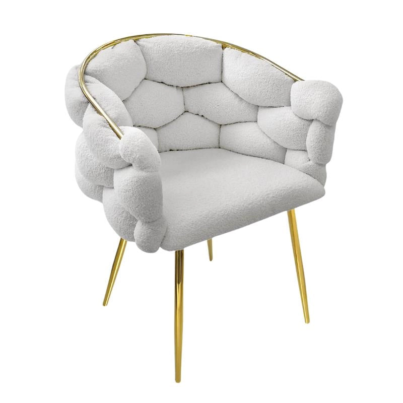 POLTRONA IMBOTTITA IN TESSUTO TEDDY CON STRUTTURA IN METALLO ORO DIMENSIONI 71X46X82H CM COLORE BIANCO