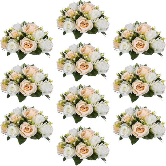Fiori di plastica artificiali di rosa con base per matrimonio e festa - decorazioni - 10 pezzi