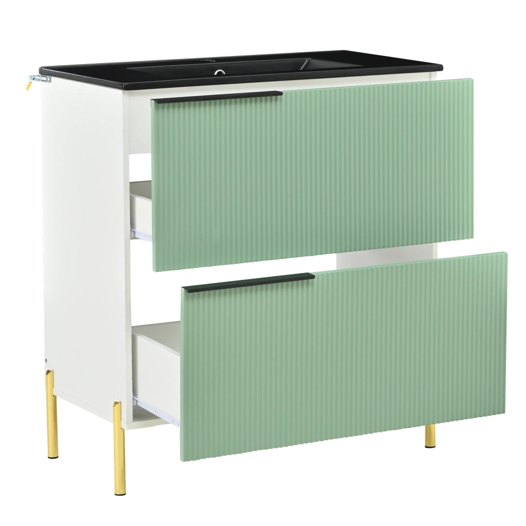 Mobile sottolavabo autoportante da bagno con lavabo in ceramica, 2 cassetti in MDF, verde, 81,5 × 47 × 90 cm
