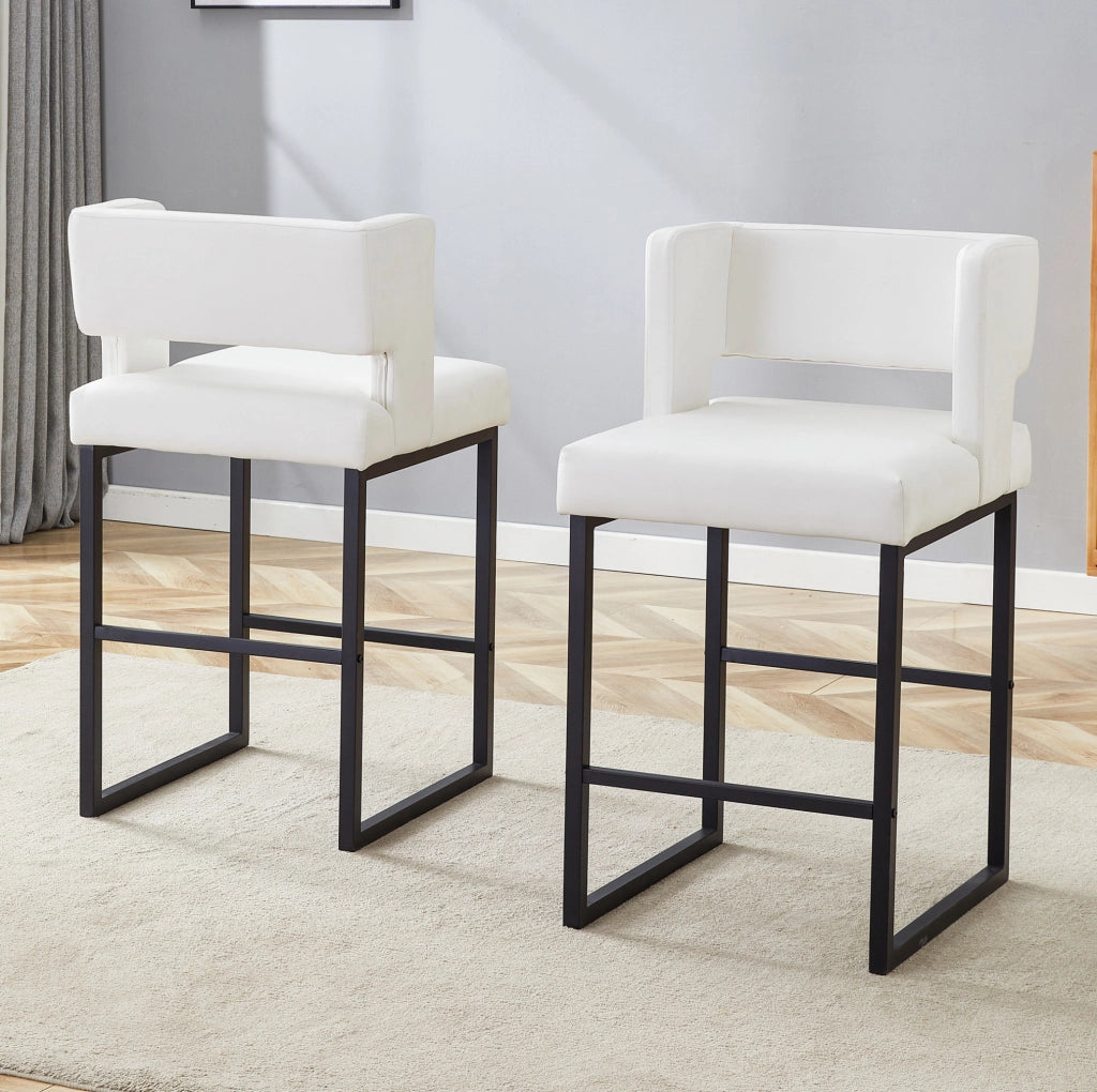 Sgabello da bar 91.4 cm con seduta imbottita; gambe in metallo; PU bianco e nero